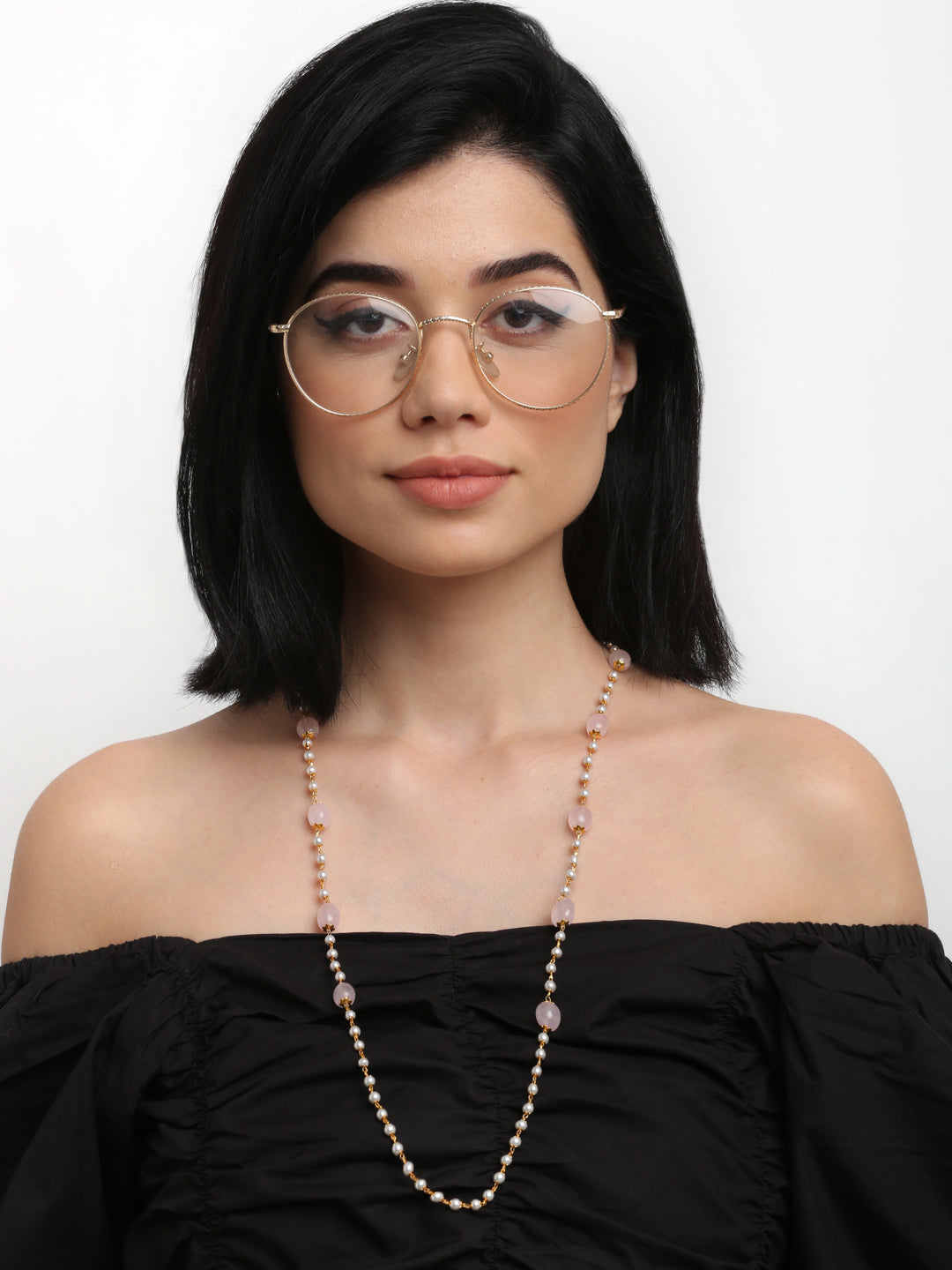 Stone And Gold-Polished Mask Chain - Ruby Raang | Grocsy