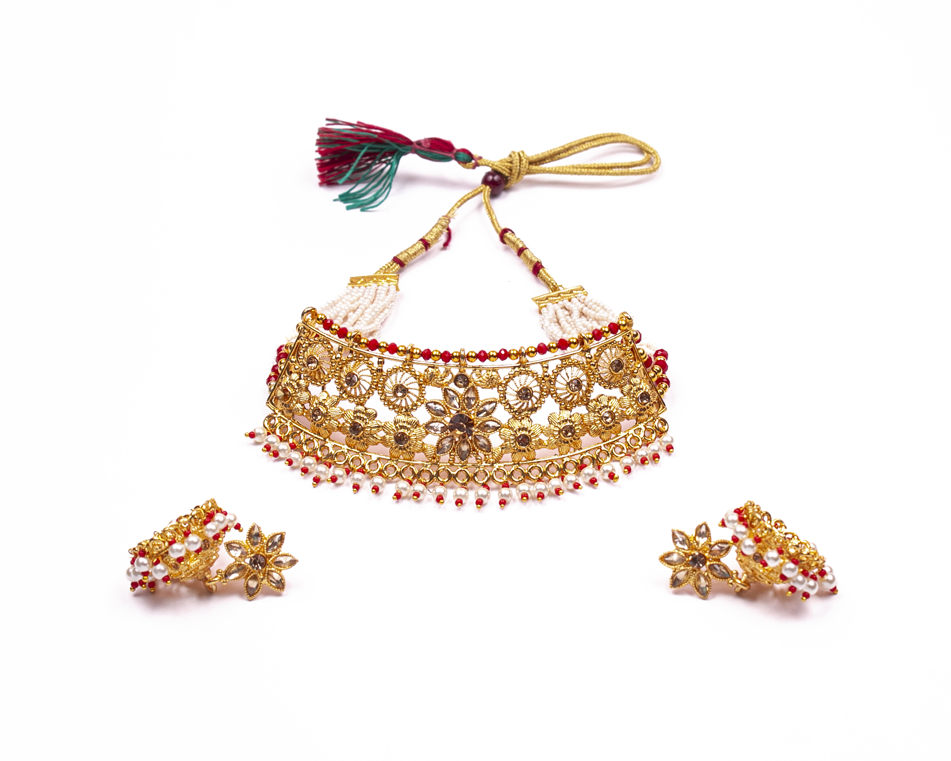Gold-Polished Alloy Designer Pearl And Alloy Choker Necklace - The Pari | Grocsy