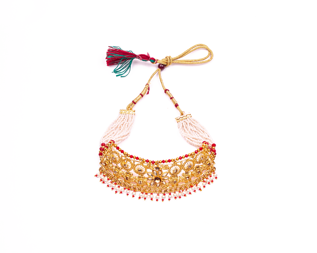 Gold-Polished Alloy Designer Pearl And Alloy Choker Necklace - The Pari | Grocsy
