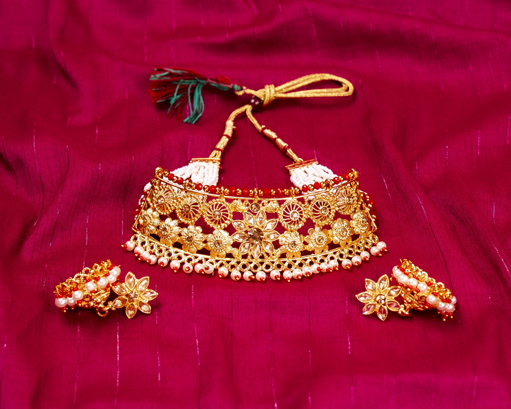 Gold-Polished Alloy Designer Pearl And Alloy Choker Necklace - The Pari | Grocsy