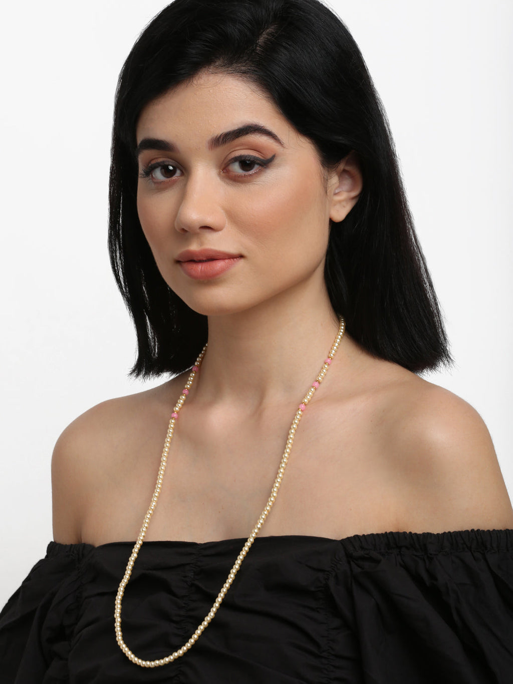 Stone And Gold-Polished Mask Chain - Ruby Raang | Grocsy
