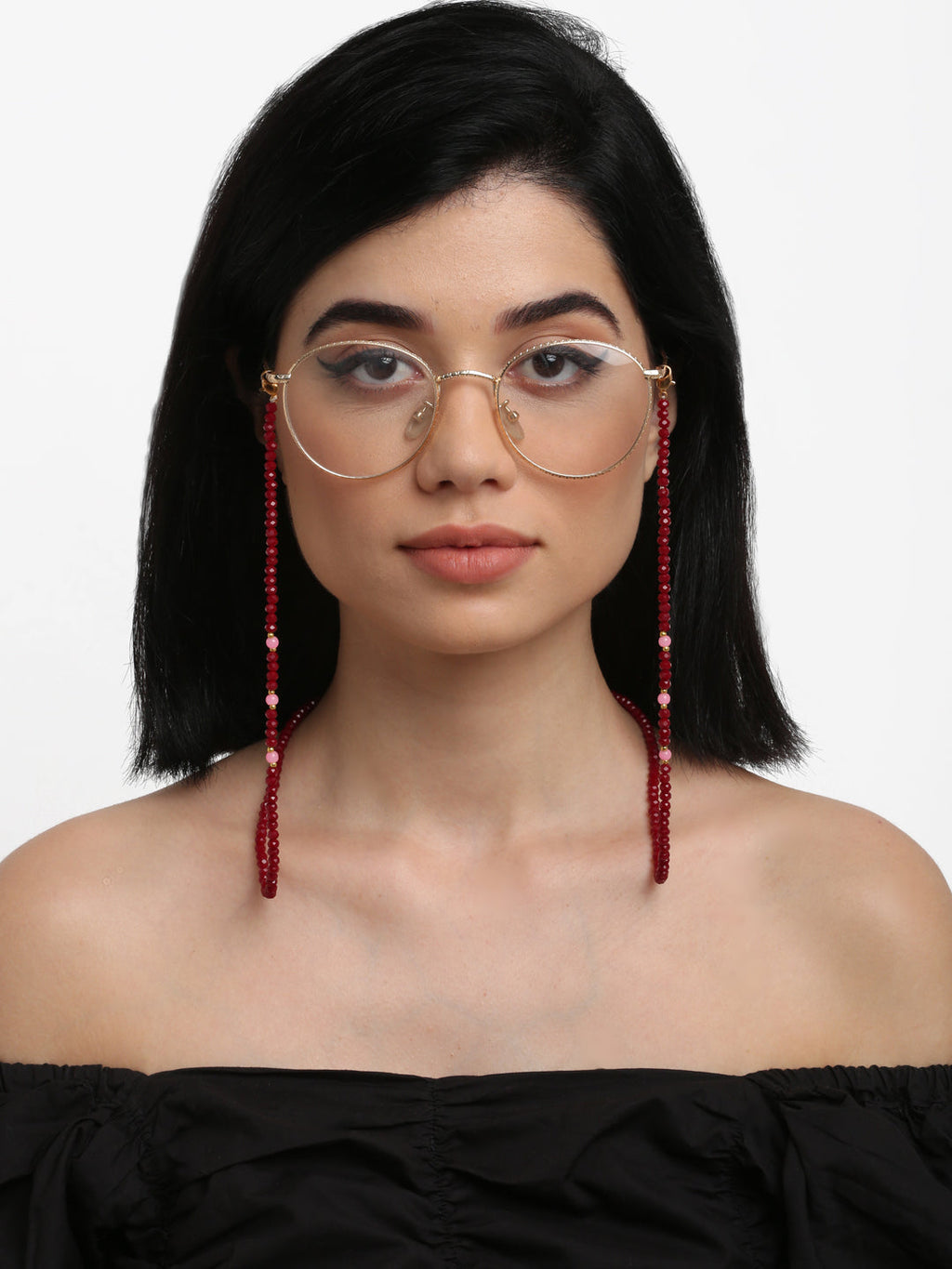 Stone And Gold-Polished Mask Chain - Ruby Raang | Grocsy