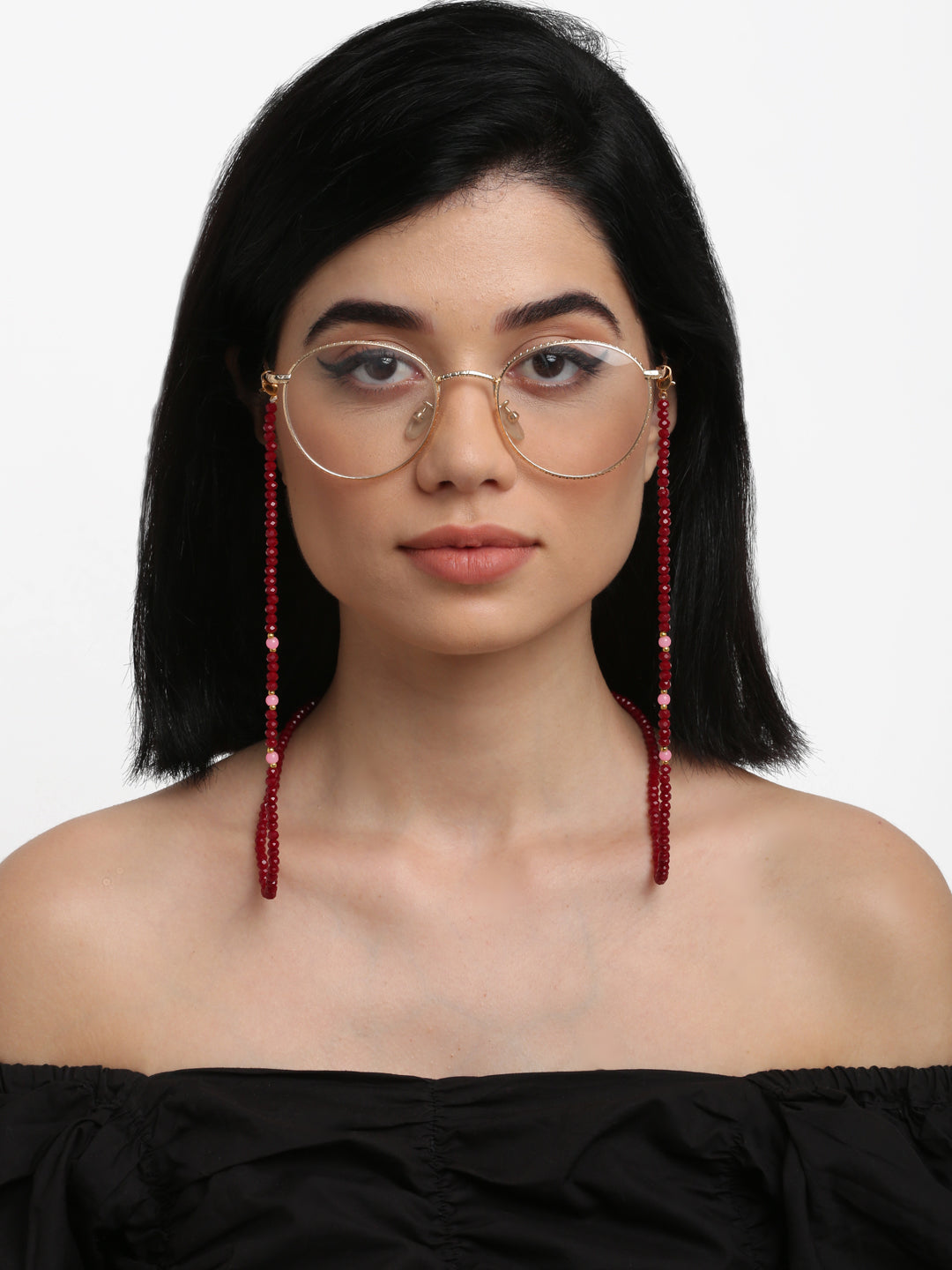 Stone And Gold-Polished Mask Chain - Ruby Raang | Grocsy