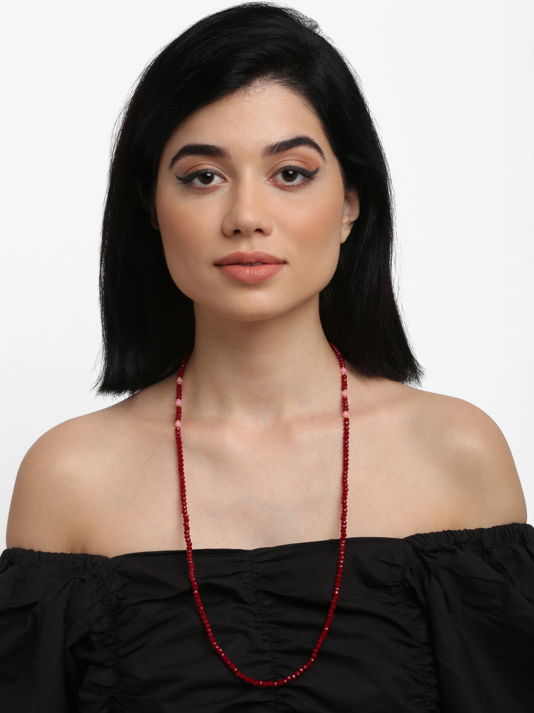 Stone And Gold-Polished Mask Chain - Ruby Raang | Grocsy