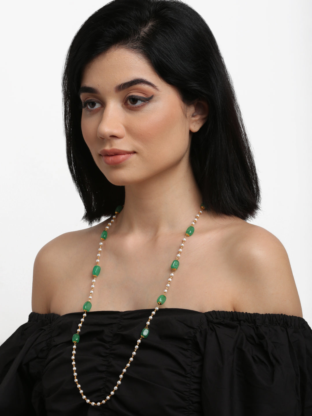 Stone And Gold-Polished Mask Chain - Ruby Raang | Grocsy