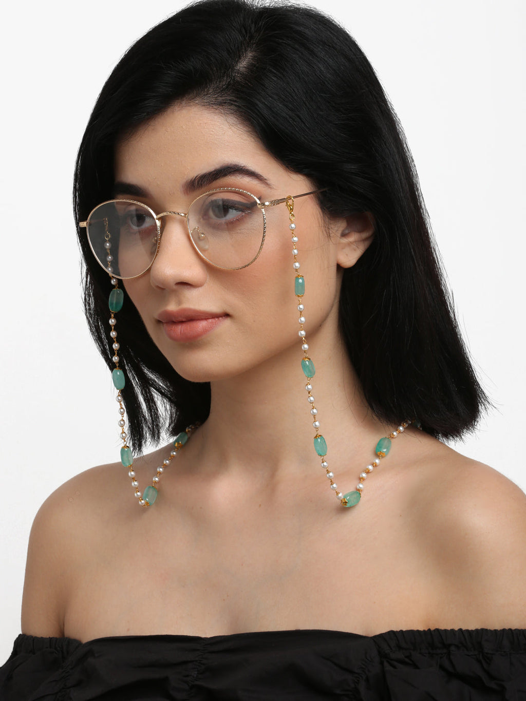 Stone And Gold-Polished Mask Chain - Ruby Raang | Grocsy
