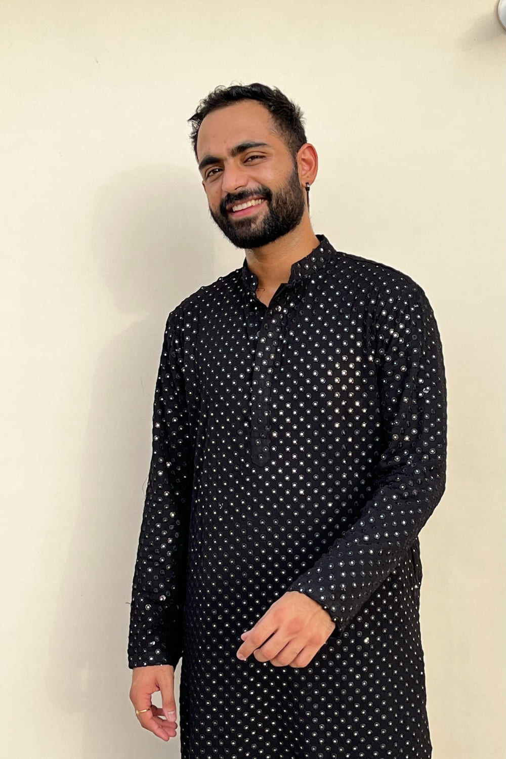 Black Mirror Designer Kurta by Hilo Design | Grocsy