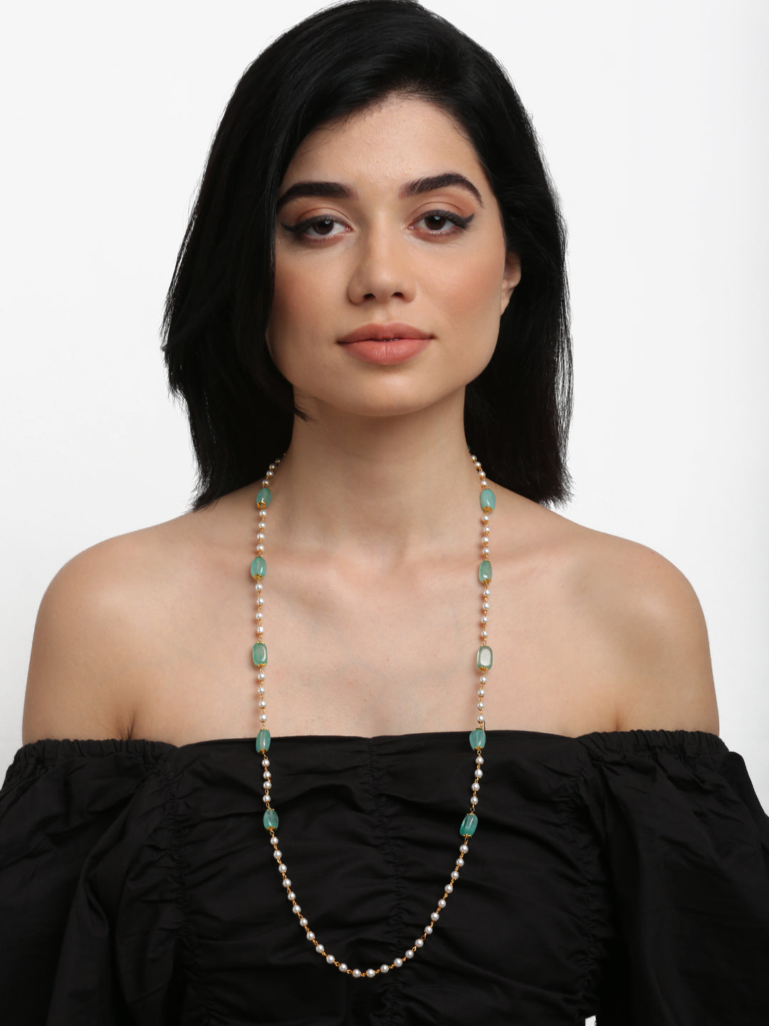 Stone And Gold-Polished Mask Chain - Ruby Raang | Grocsy
