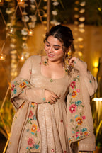 Yash Enterprise Beige Crunchy Silk Party Wear Embroidery Suit Set | Grocsy