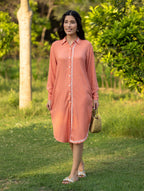 Gharana India Luxury Rayon Blush Red Chikankari Long Shirt | Grocsy