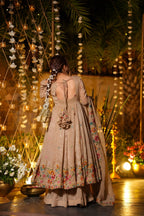 Yash Enterprise Beige Crunchy Silk Party Wear Embroidery Suit Set | Grocsy