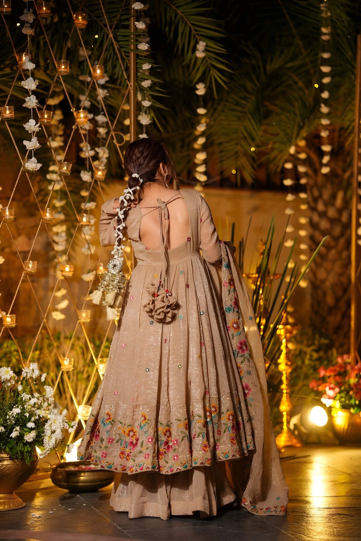 Yash Enterprise Beige Crunchy Silk Party Wear Embroidery Suit Set | Grocsy