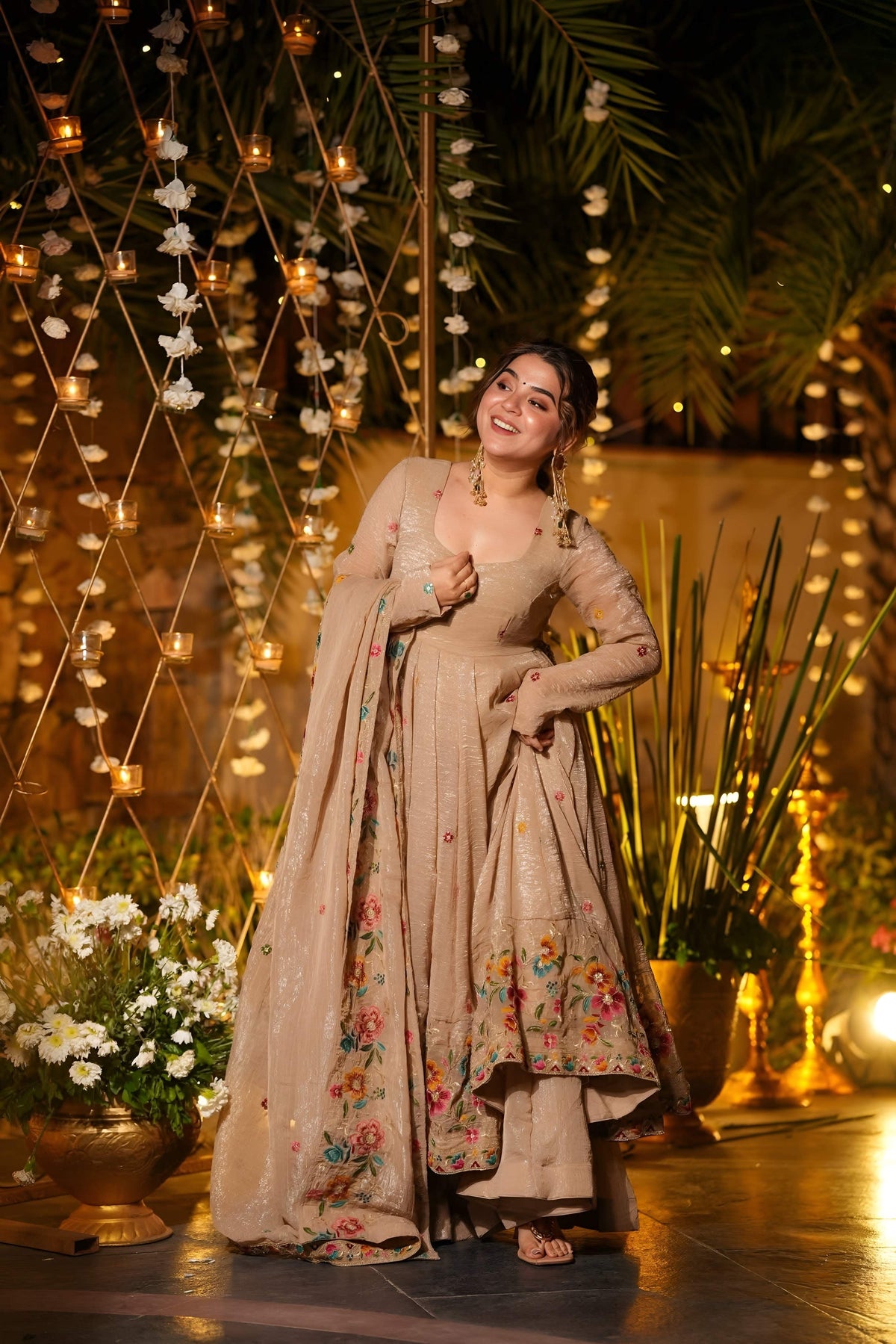 Yash Enterprise Beige Crunchy Silk Party Wear Embroidery Suit Set | Grocsy