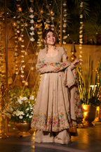 Yash Enterprise Beige Crunchy Silk Party Wear Embroidery Suit Set | Grocsy