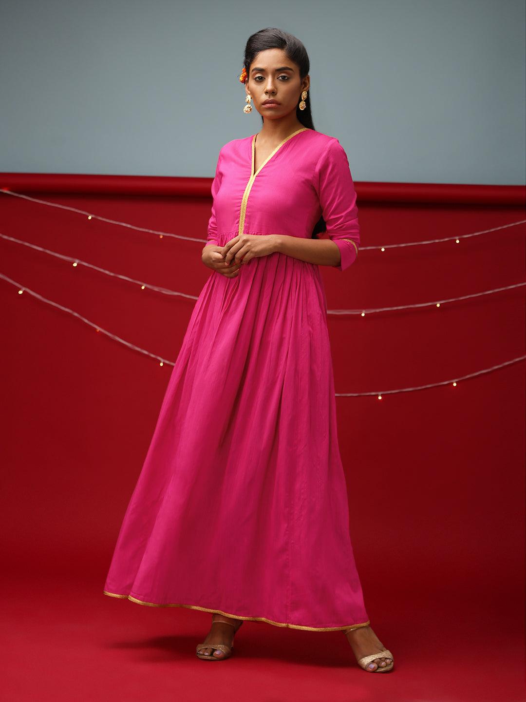 trueBrowns Pink Gold Lace Dress | Grocsy