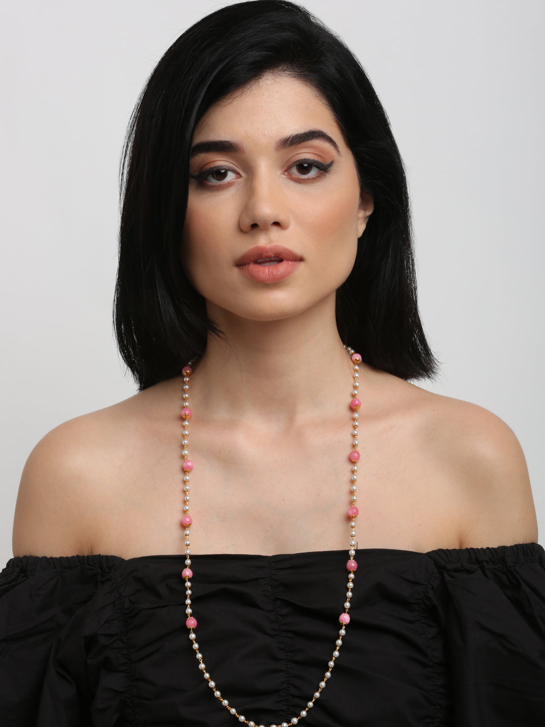 Stone And Gold-Polished Mask Chain - Ruby Raang | Grocsy