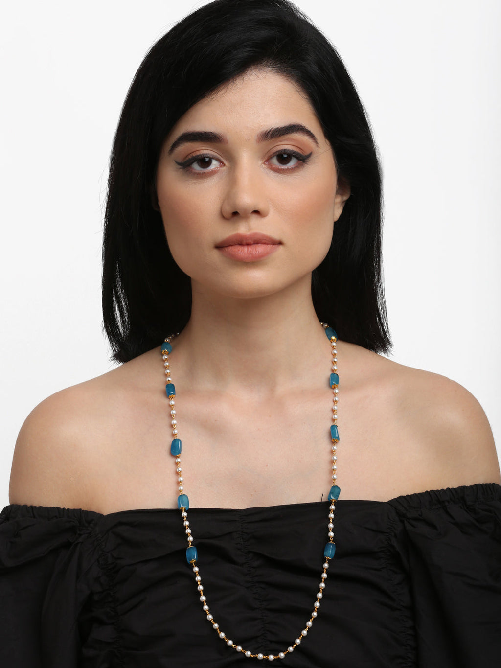 Stone And Gold-Polished Mask Chain - Ruby Raang | Grocsy