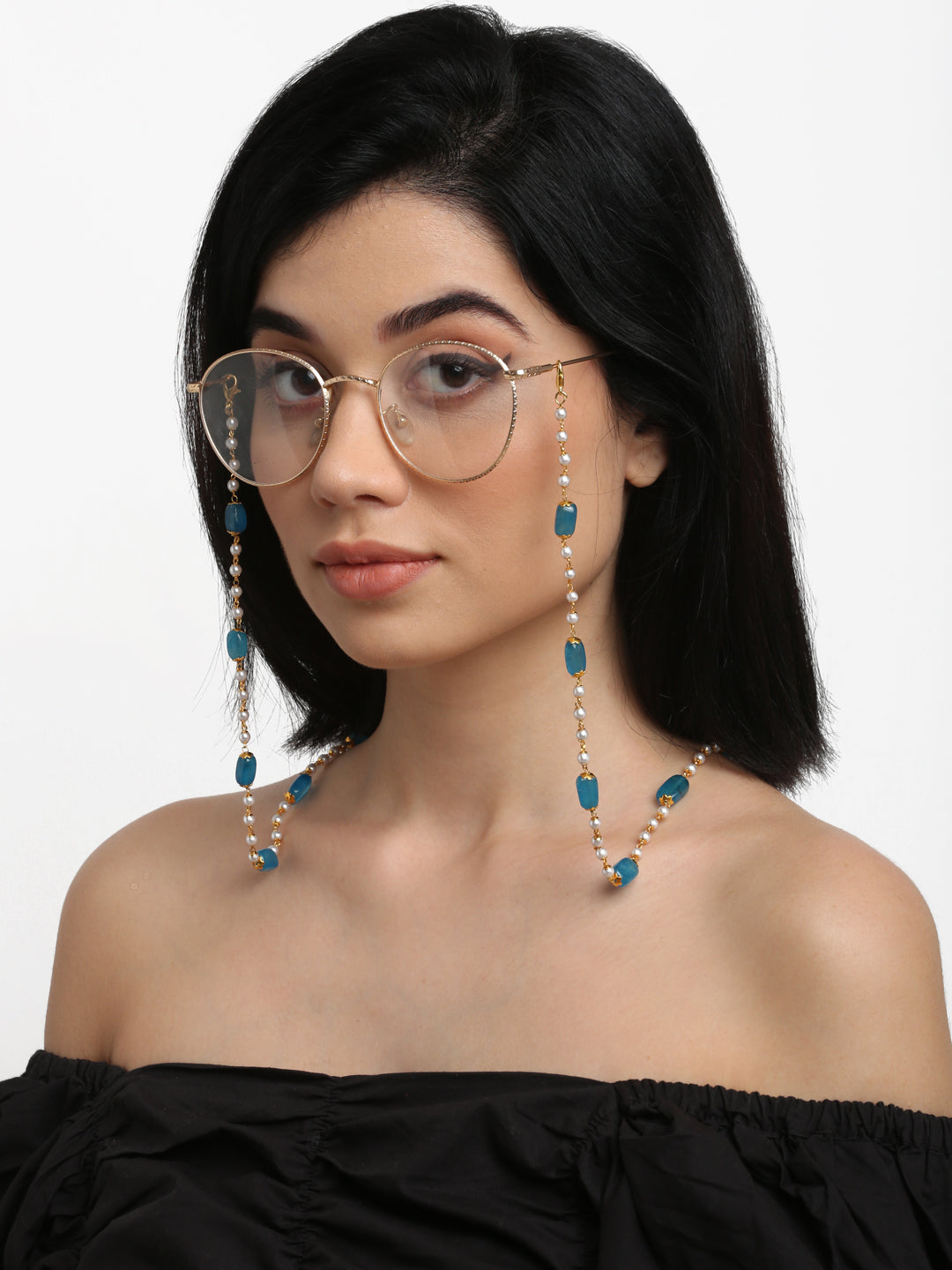 Stone And Gold-Polished Mask Chain - Ruby Raang | Grocsy