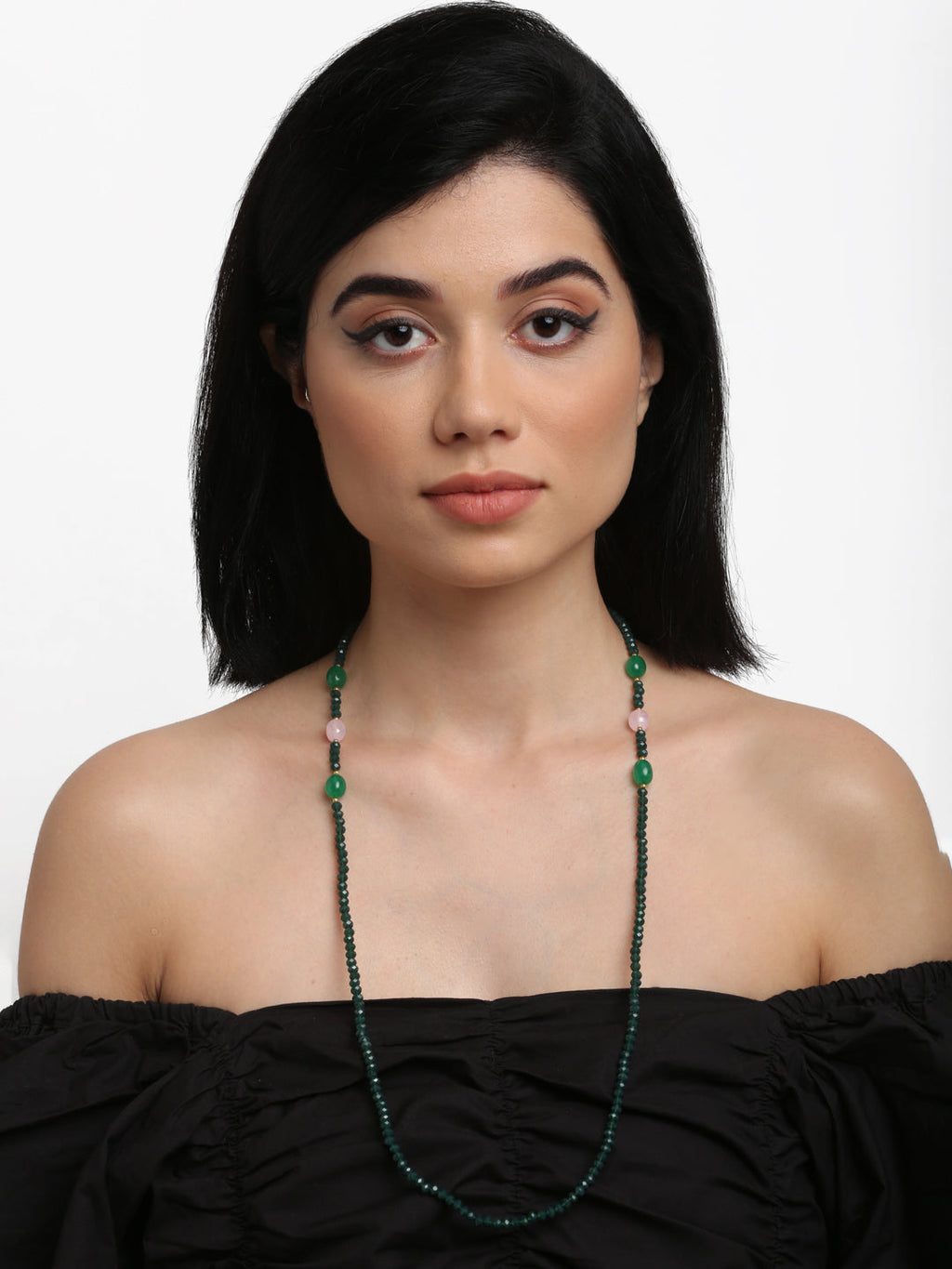 Stone And Gold-Polished Mask Chain - Ruby Raang | Grocsy