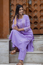Gharana India Mul Cotton Lilac Chikankari Kurta Set - 2Pc | Grocsy