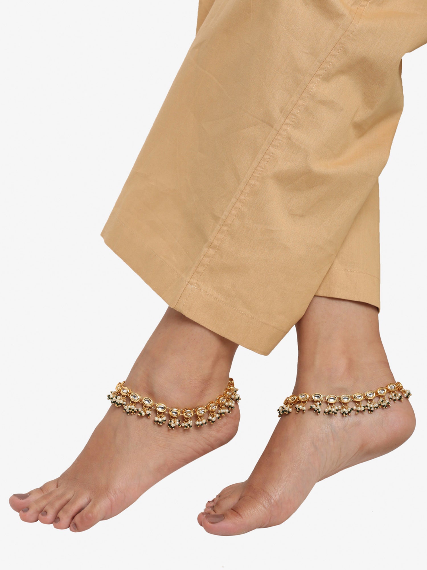 White Gold-Polished Anklets Set Of 2 - Ruby Raang | Grocsy