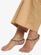 Women's Set Of 2 Green Anklets - Ruby Raang | Grocsy