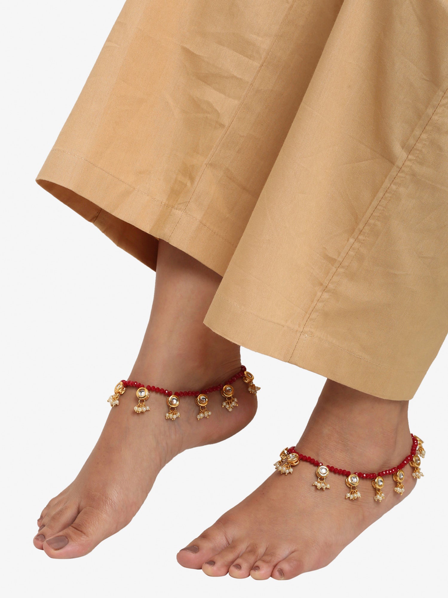Women's Set Of 2 Red Anklets - Ruby Raang | Grocsy