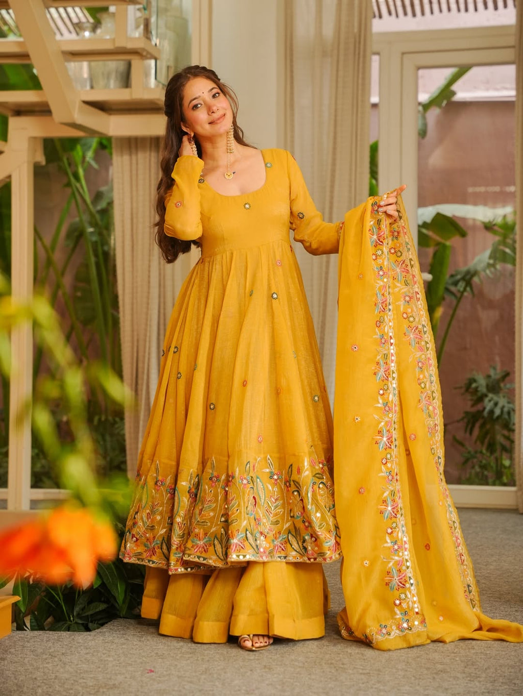 Yash Enterprise Yellow Crunchy Silk Party Wear Sharara Suit Set | Grocsy