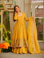 Yash Enterprise Yellow Crunchy Silk Party Wear Sharara Suit Set | Grocsy