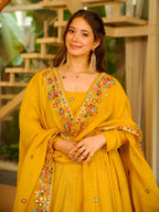 Yash Enterprise Yellow Crunchy Silk Party Wear Sharara Suit Set | Grocsy