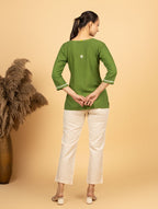 Gharana India Luxury Rayon Green Chikankari Top | Grocsy