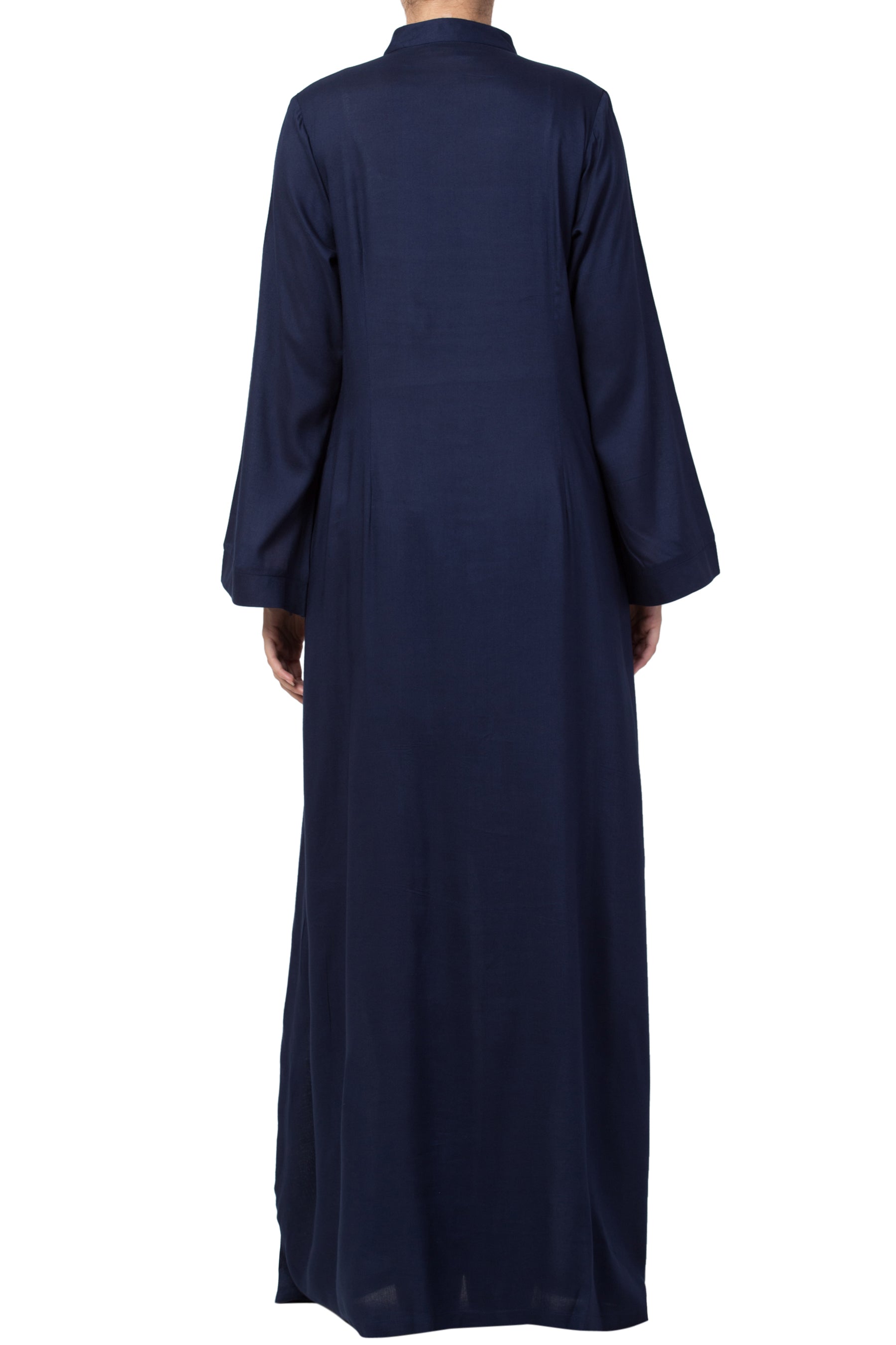 Bashariya Simple Front Open Abaya In Rayon Fabric With Pockets - NavyBlue | Grocsy