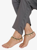 Women's Green Gold-Polished Anklets Set Of 2 - Ruby Raang | Grocsy