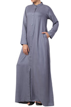Bashariya Simple Front Open Abaya In Rayon Fabric With Pockets - Grey | Grocsy
