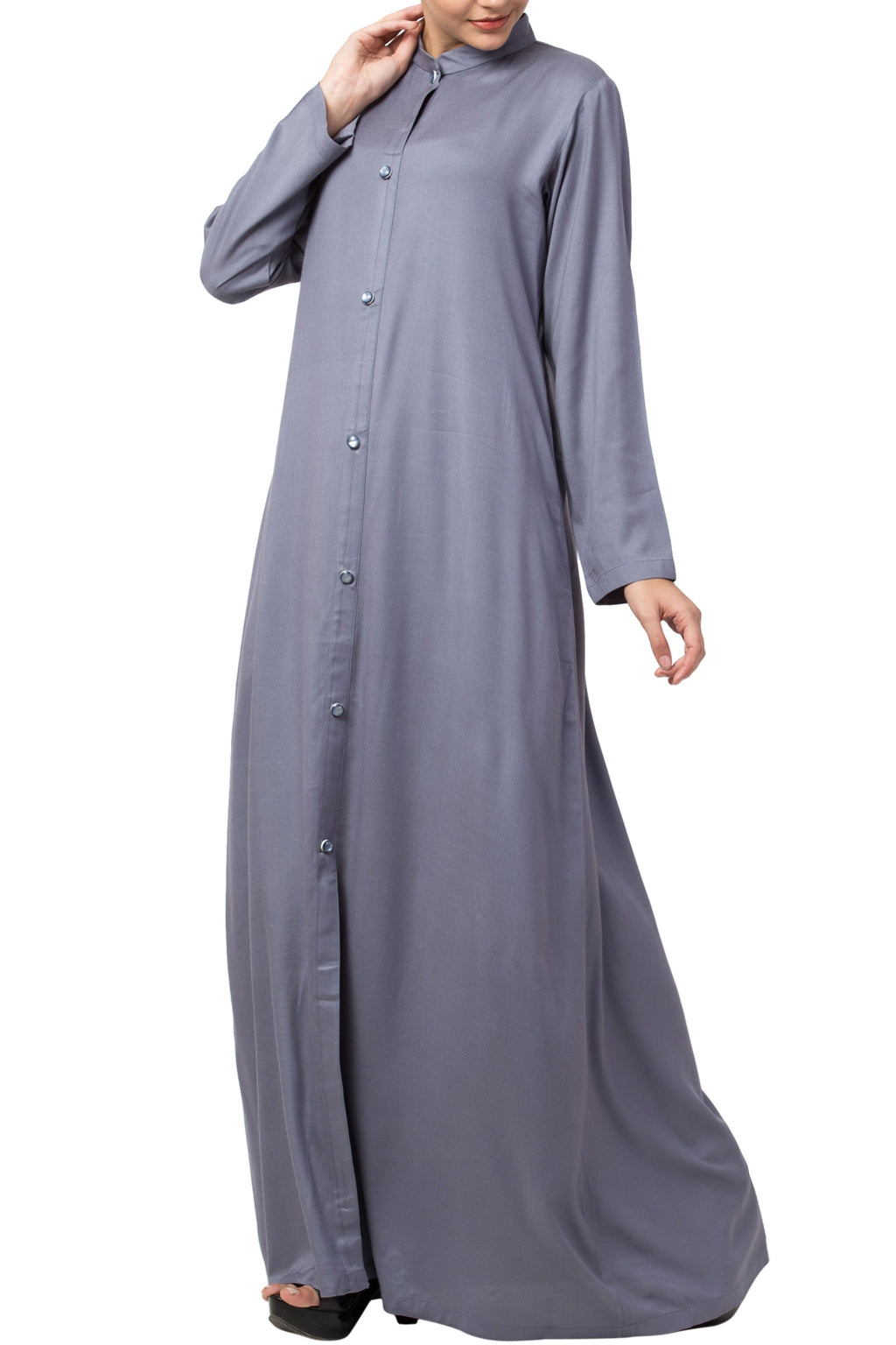 Bashariya Simple Front Open Abaya In Rayon Fabric With Pockets - Grey | Grocsy