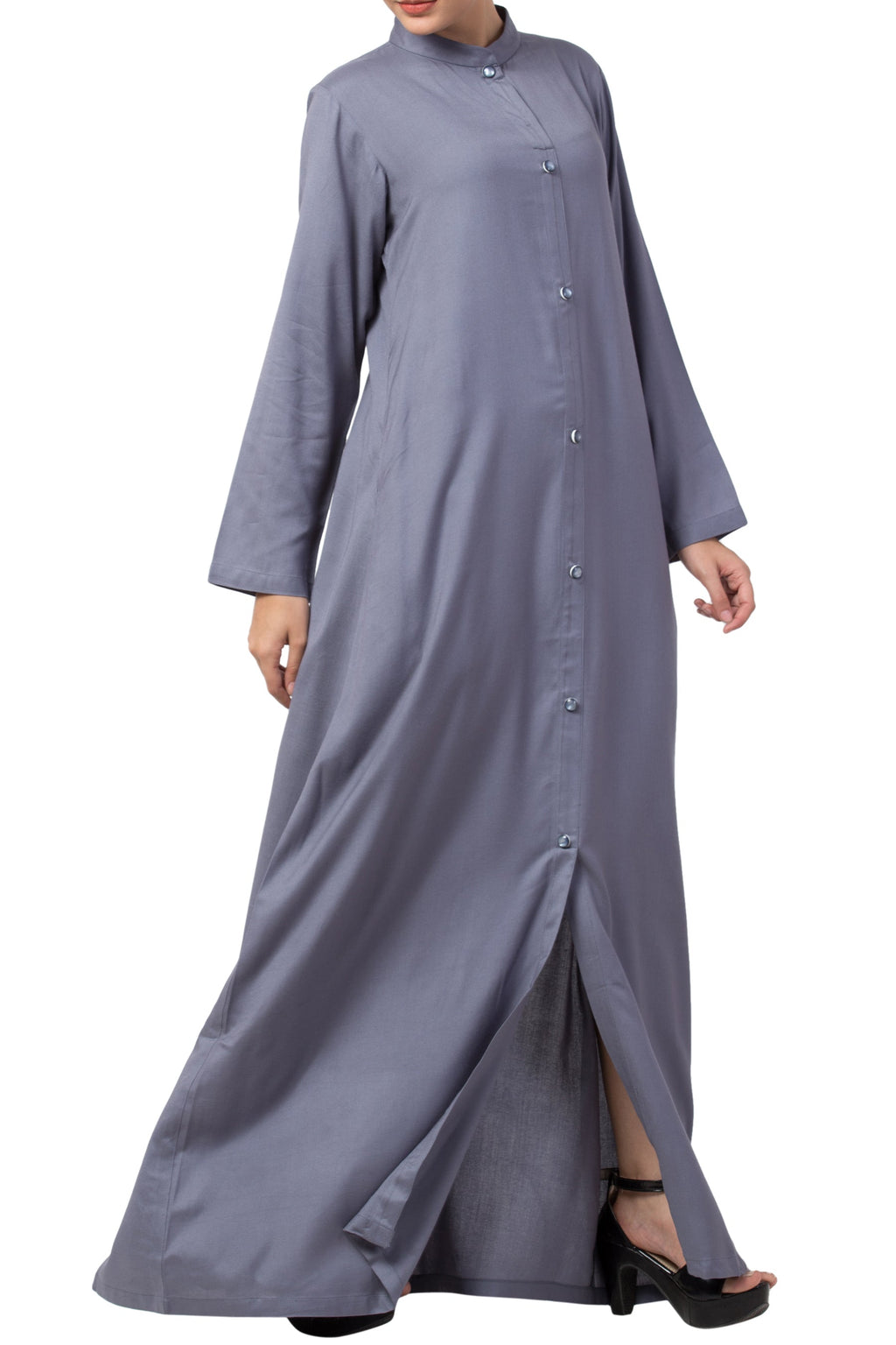 Bashariya Simple Front Open Abaya In Rayon Fabric With Pockets - Grey | Grocsy