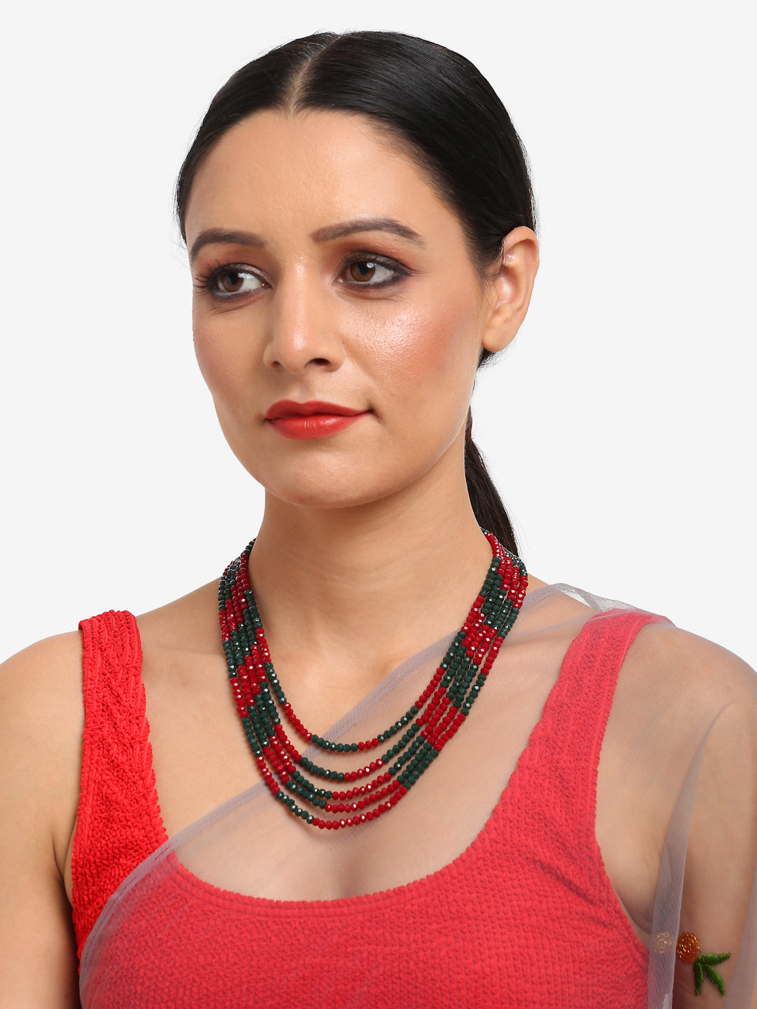 Red Black Multi Layered Onyx Neckpiece With Kundan Studs - Ruby Raang | Grocsy
