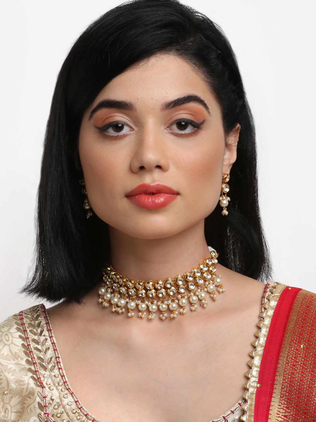 Kundan Choker With Earrings - Ruby Raang | Grocsy