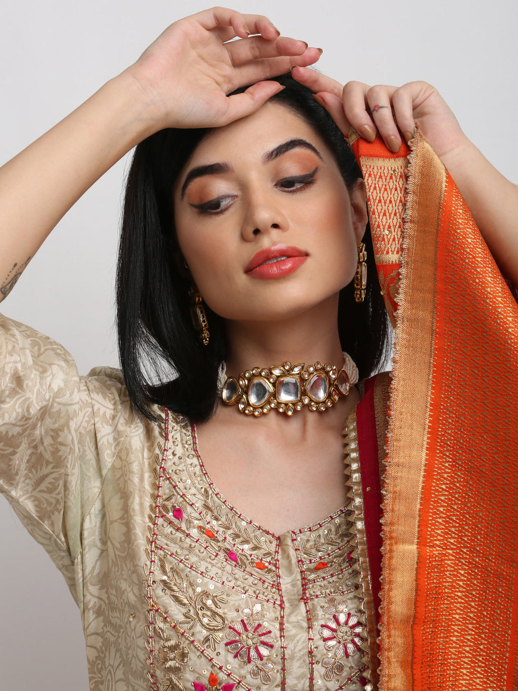 Kundan Choker With Earrings - Ruby Raang | Grocsy