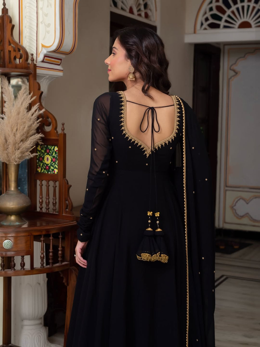 Yash Enterprise Black Blooming Silk Party Wear Embroidery Suit Set | Grocsy