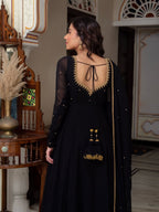 Yash Enterprise Black Blooming Silk Party Wear Embroidery Suit Set | Grocsy