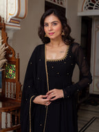 Yash Enterprise Black Blooming Silk Party Wear Embroidery Suit Set | Grocsy