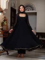 Yash Enterprise Black Blooming Silk Party Wear Embroidery Suit Set | Grocsy
