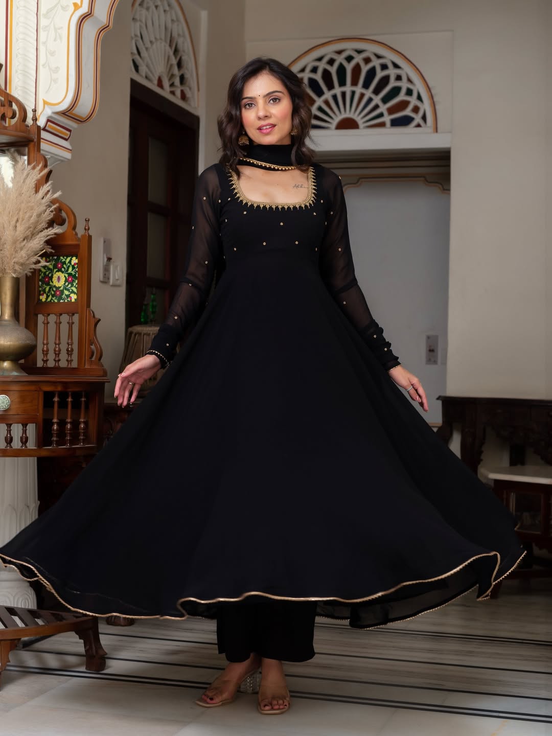 Yash Enterprise Black Blooming Silk Party Wear Embroidery Suit Set | Grocsy