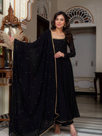 Yash Enterprise Black Blooming Silk Party Wear Embroidery Suit Set | Grocsy