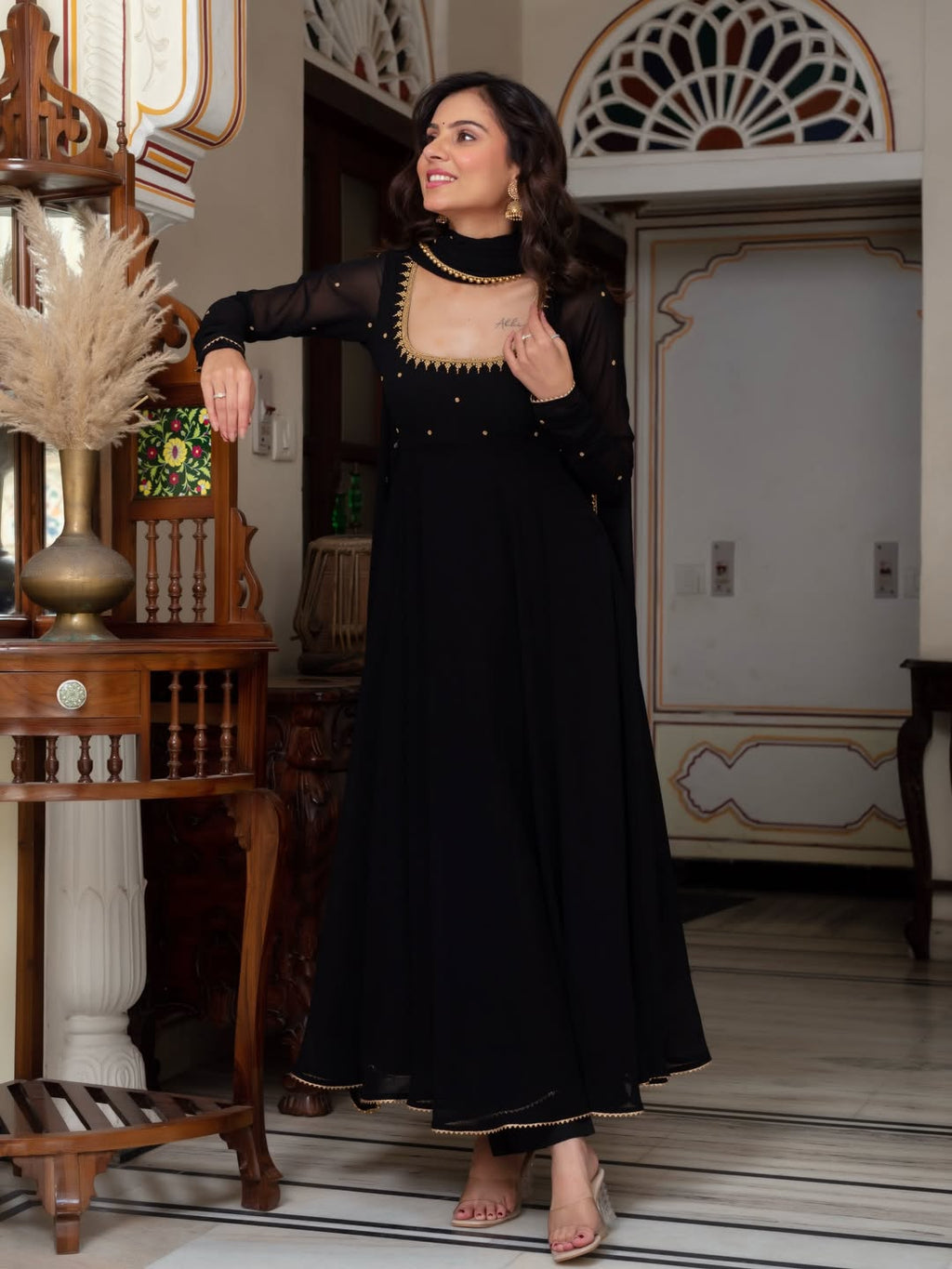 Yash Enterprise Black Blooming Silk Party Wear Embroidery Suit Set | Grocsy
