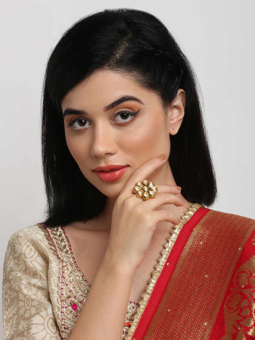 Kundan Ring - Ruby Raang | Grocsy