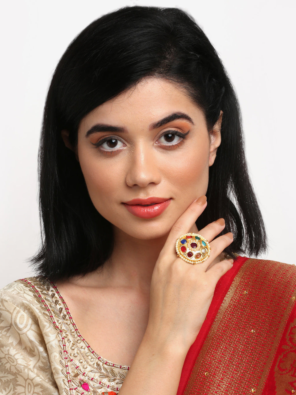 Kundan Ring - Ruby Raang | Grocsy