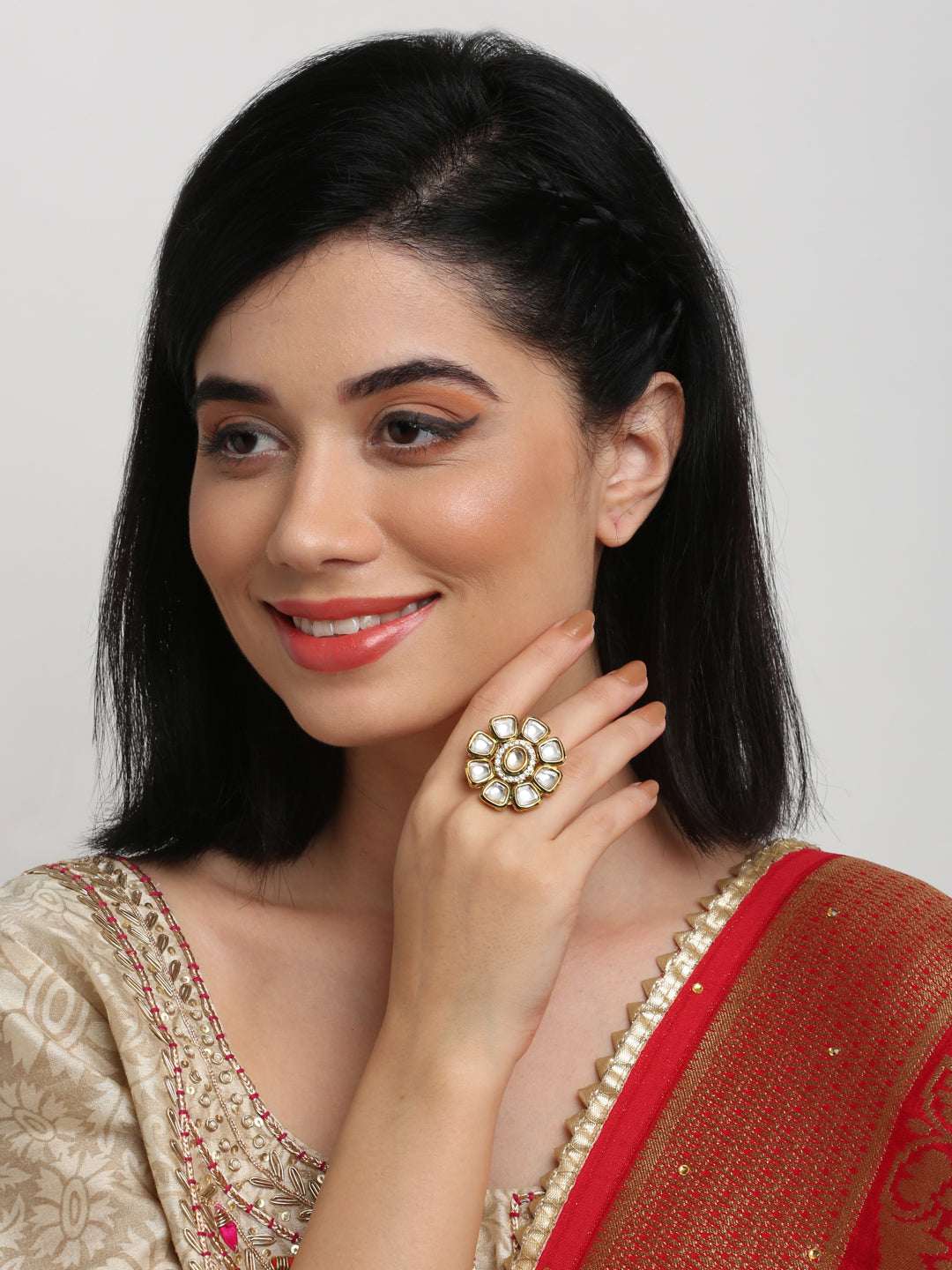 Kundan Ring - Ruby Raang | Grocsy