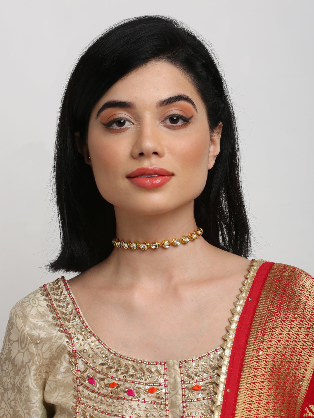 Gold-Polished Kundan Choker - Ruby Raang | Grocsy